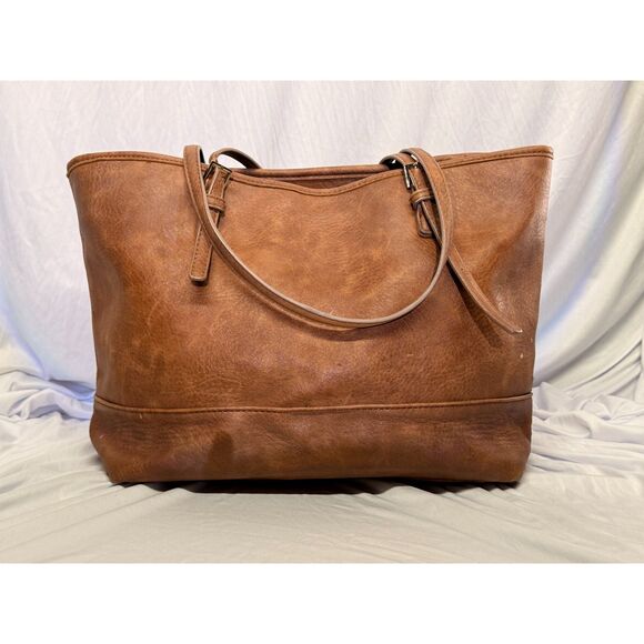 Urban Expressions Brown Faux Leather Tote Bag Large Shoulder Handbag Used - Picture 2 of 3